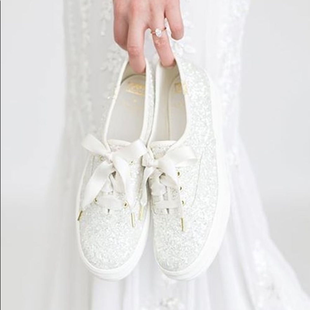 Keds x Kate spade white glitter sneakers!